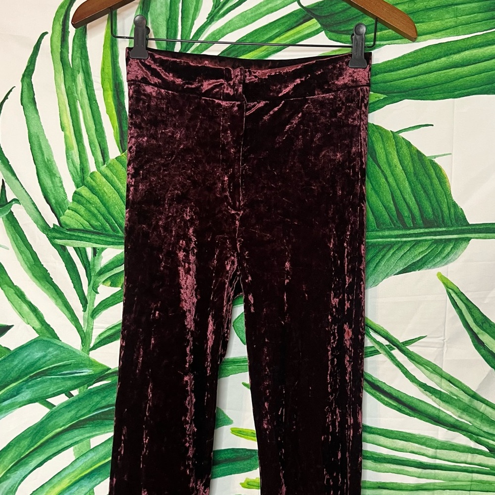& Other Stories 00/24 Dark Wine Red Crushed Velvet Flare Side Slit Hippie Pants